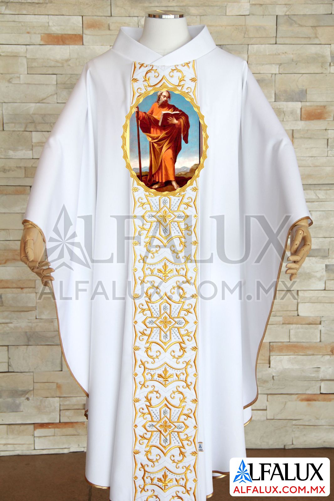 27 FIDELIS Alfalux Casulla Central Blanco Medallon Santo Tomas